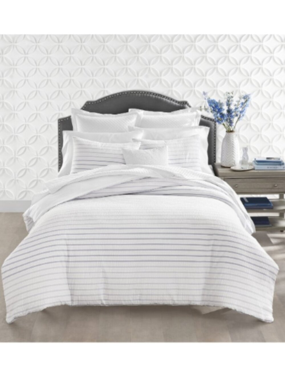 Charter Club Damask Designs Seersucker Ombre Stripe, Twin Comforter Set, Grey